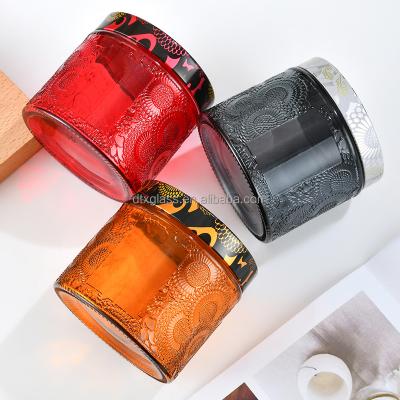 China Hot Selling Home Decoration Glass Candle Jars With Decorative Lids Colored Metal Storage Empty Lid for sale