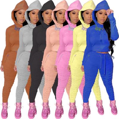 China Fashion Women Anti-pilling Hoodie Set Plus Size Leisure Sports Long Sleeve Solid Pleated Pants Hoodie Sweatpants Hoodie Set for sale