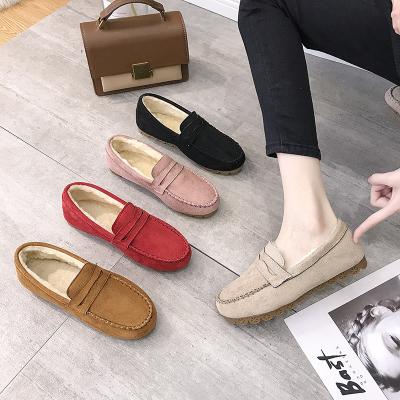 China Fashion trend 2021 winter new beef tendon lazy flat soft bottom solid color light mouth skullcap ladies shoes plus velvet mom cotton shoes for sale