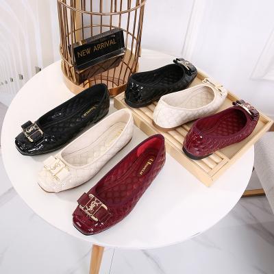 China New style fashion trend shallow buckle flat-heeled flat-bottomed square-toe single shoes, fashionable large size soft-soled women's shoes for sale