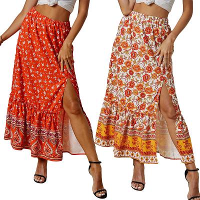 China Latest Women Multicolor Floral Boho Maxi Long Skirt Casual Anti-Static Fashion Summer Design for sale