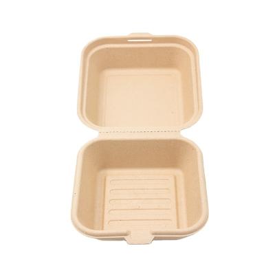 China Hot Sale Disposable Pulp Bento Cake Burger Box Square Degradable Lunch Box Packaging Takeout Box for sale