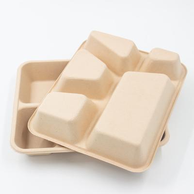 China Countertop OEM 5 Compartment Bamboo Fiber Take Out Food Containers Togo Disposable Lunch Box for sale