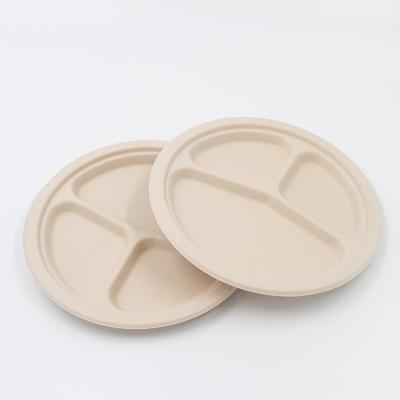 China 3 Compartment Pure Colors Camping Eco - Friendly Disposable Biodegradable Bamboo Fiber Dish for sale