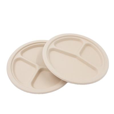 China Camping Biodegradable Disposable Tableware Eco-Friendly 10 Inch 3 Compartment Sets Bamboo Fiber Dish for sale