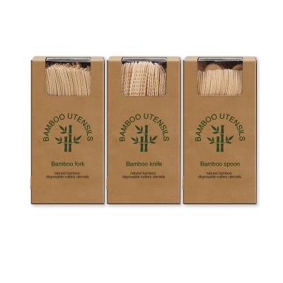 China Disposable Bamboo Wooden Tableware Wholesale Knife Fork Spoon Cutlery Utensil Set for sale