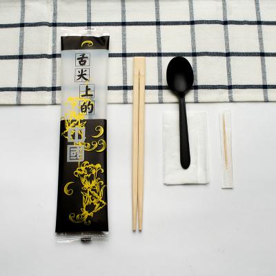 China Disposable Restaurant Custom Printed Disposable Chopstick Spoon Cutlery Set With Napkin for sale