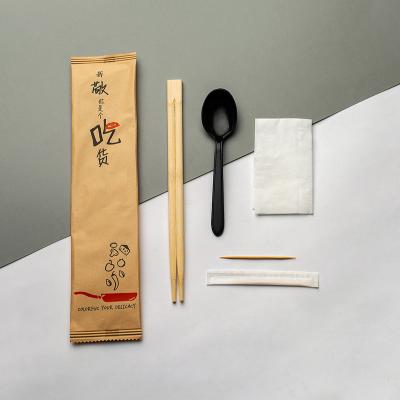 China Disposable Chopstick Spoon Napkin Toothpick Take Out Disposable Cutlery Set For Restaurant for sale