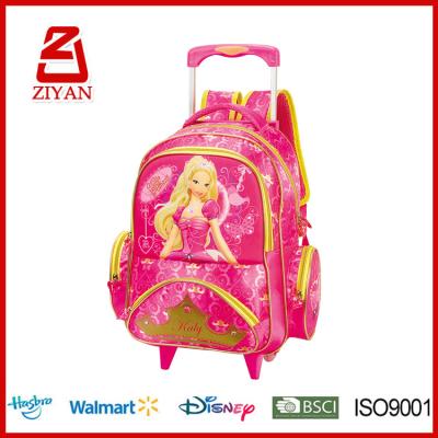 China Children Cute Pretty Girl Princess Trolley Schoolbag On The Wheel, Cartoon Children School Trolley Bag for sale