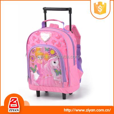 China Fashionable Fancy Girls Trolley School Bags With Girl Cardboard Character 2020 Wholesale Cheap Character Child Princess Trolley School Bag For Girls for sale