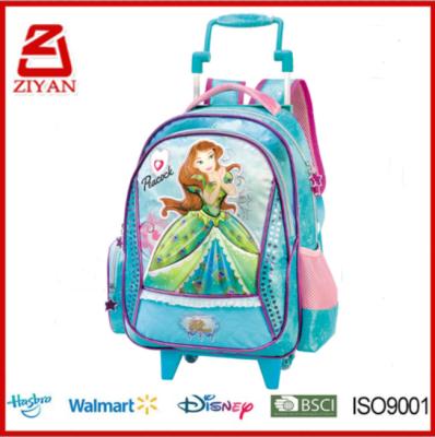 China camping & Rising & New Study Ziyan Factory Cartoon Design Polyester Children Trolley School Bag For Girls With Wheels for sale