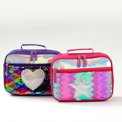 China Soft Food Sequin Cooler Bag Insulated Thermal Lunch Tote Bag Meal Picnic Lunchbag For Kids Girls for sale