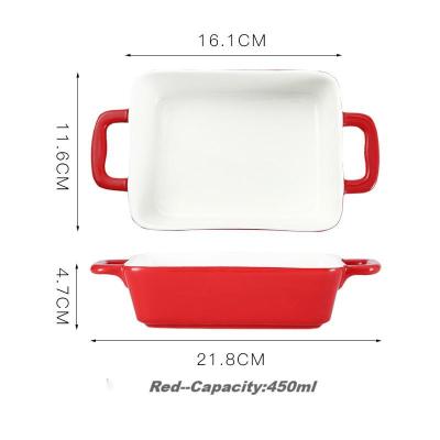 China Sustainable Nordic Household Porcelain Baking Dishes Color Rectangle Double Ear Glazed Ceramic Bakeware Set for sale