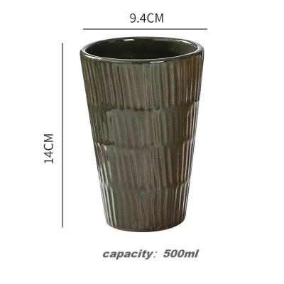 China Wholesale Disposable Vintage Striped Mugs Personalized Custom Logo Coarse Pottery Coffee Mug Retro Kiln Altered Ceramic Tea Cup for sale