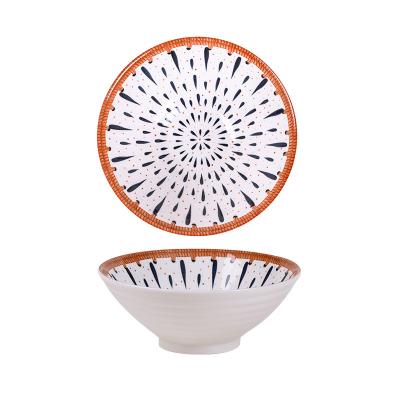 China Large Disposable Ceramic Salad Tableware Wholesale Household Disposable Ceramic Ramen Dish Cutlery Bowl Soup Retro Japanese-style Noodle Bowl for sale