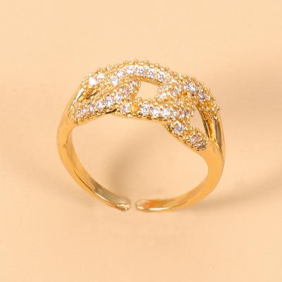 China CLASSIC Hips Hop Jewelry Iced Out Cubic Zirconia Cuban Zircon Ring Gold Plated Cz Diamonds Restrictor Link Chain Ring for sale