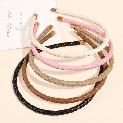 China New Fashion Hair Accessories Wholesale Fashion Headband PU Leather Braided Headband Women Korean Simple Plain Color for sale