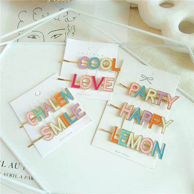 China 2021 Cool New Designers Drip Metal Rainbow Colorful Hairpin Love Letter Hairpins For Girls Wholesale 20U9292 for sale