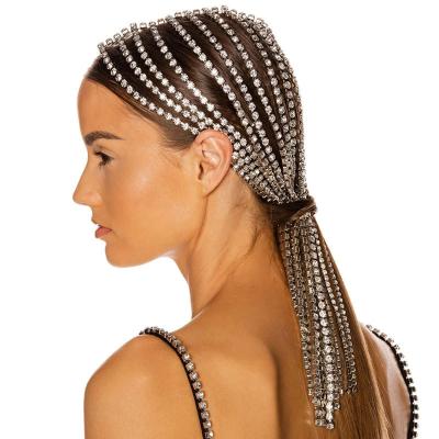 China Fashion Jewelry Luxury Hair Accessories Full Crystal Rhinestone Diamond Headband Personality Long Tassel Hair Hoop Women 2020 for sale