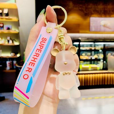 China Creative Transparent Gold Plated Crystal Bear Key Chain Bow Tie Bear Key Ring Cute Solid Color Resin Metal For Women Girl for sale