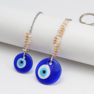 China Hot Sale Fashion Metal Crystal Glass Round Eye Pendant Key Chain Blue Evil Eyes Key Chain For Car Ring for sale