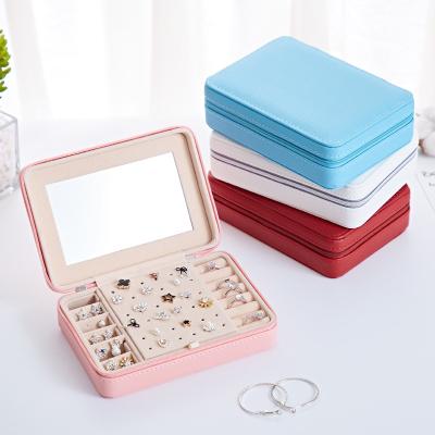 China 2021 Newest PU Women Girls Necklace Earrings Jewelry Packaging Travel Case PU Leather Portable Case for sale