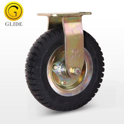 China Rubber Fixed Heavy Duty Rubber Industrial Casters With Double Locks Ball Bearings 8 Pneumatic Caster And 10 Inch Wheel for sale