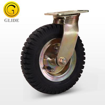 China 8 10 Inch Heavy Duty Steel Pneumatic Swivel Trolley Caster Wheels Rubber Pneumatic Caster Wheels for sale