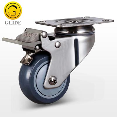 China Hotels Single Ball Bearings Stainless Steel Activity Cut-Off Caster Lockable Top Wheel for sale