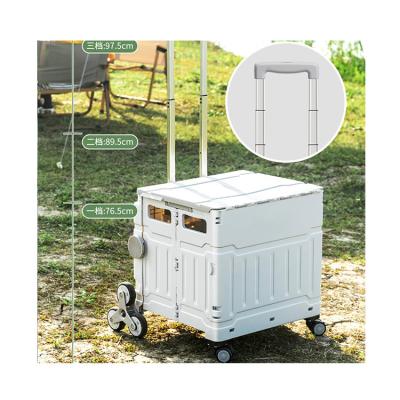 China Foldable pull rod storage box cart small with wheels outdoor camping picnic storage car trunk scrambling book box general for sale