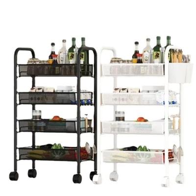 China Movable Floor-to-Ceiling Floor-to-Ceiling Bathroom Trolley Kitchen Multi-Tier Living Room Snack Shelf Storage Shelves for sale