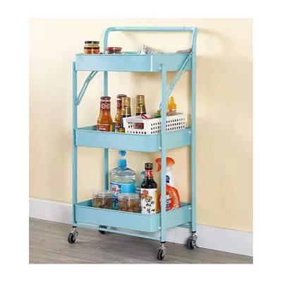 China Custom Kitchen Stocked Can Place 3 Layers Roll Cart Rack Storage With Handle Folding Car for sale