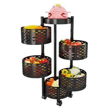 China Stainless steel kitchen basket shelving multi-layer floor-to-floor shelf fruit and vegetable household storage multi-layer basket for sale