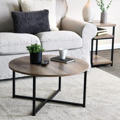 China Adjustable (other) Round coffee table Modern small coffee table Sofa table living room table desk, balcony, wooden tabletop and metal feet for sale