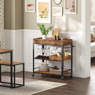 China PANEL Bar  service cart with removable tray attached, kitchen cart, wine rack and cup holder attached  lockable suitable for kitchen for sale