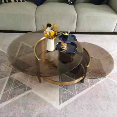 China Wholesale Good Quality Top Coffee Table Round Easy To Clean Tempered Easy To Clean Modern Polished Stainless Steel Furniture Glass-metal 5 Years for sale