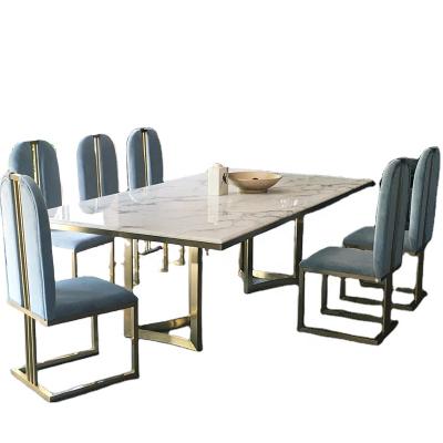 China 2021 new modern design tavolo and metal leg rectangular italian marble top dining table set for sale