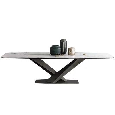 China Modern Design Luxury Metal Glass Wood Stainless Steel Dining Table Set Rectangle Modern Marble Dining Table for sale