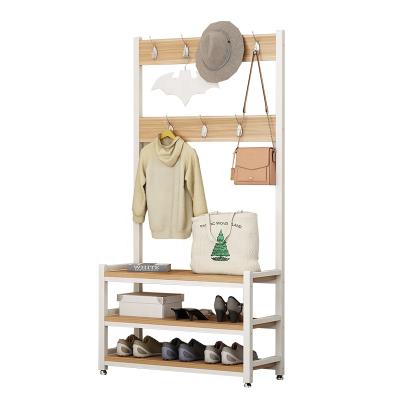 China Factory Sales Convertible 3 Straight Into 1 Coat Rack Entryway Shoe Bench And Coat Rack With 12 Hooks for sale