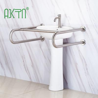 China Eco-friendly Elderly Nursing Home Stainless Steel Bar Bathroom Sink Grab Railing U Shape Toilet Handle Handicap Grab Rails for sale