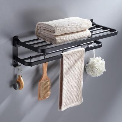 China With Hook Modern Wall Mount Adjustable Double Towel Rack Shelf With Hook Chrome Stainless Steel Towel Rack Bathroom Accessories for sale