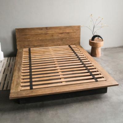 China Double Tatami Classic Convertible Natural Bedstead Teak Solid Wood Modern Home Furniture Single Bed Frame for sale