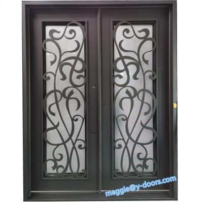 China Traditional Metal Front Entry Door Wrought Iron Double Door Steel Security Door for sale