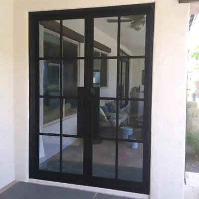 China French Door Iron Entry Door Waterproof Steel Modern Steel Exterior Door Double Door for sale