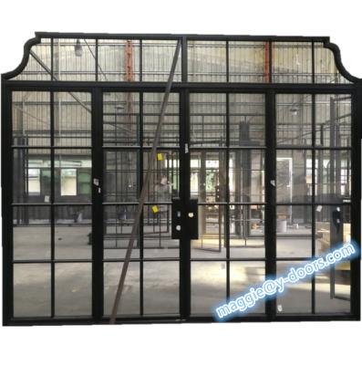 China Modern French Door Iron Entry Door Modern Steel Steel Exterior Door With Special Transom for sale