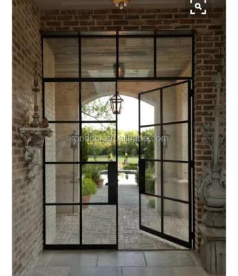 China Swing Low-E Glazed Steel Iron Glass French Interior Door for sale