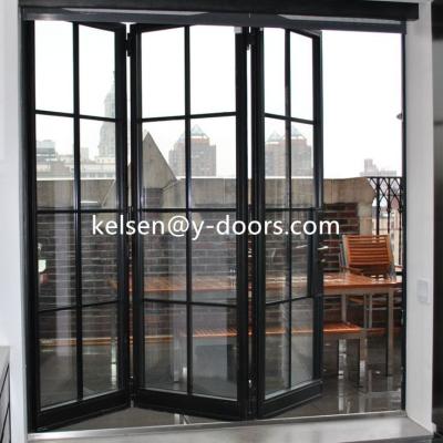 China Three Panel Folding Steel Accordion Door Or Window With Rollers for sale