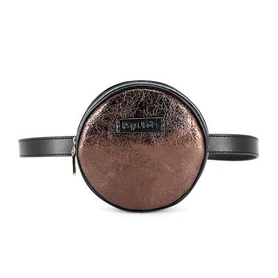 China Custom private label anti-theft shinning high quality luxury genuine leather waterproof round coffee belt bag for women and ladies 2021 for sale