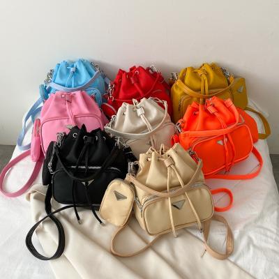 China OEM ODM logo designer ladies drawstring women bucket bag small mini PORTABLE nylon purse custom fashion Luxury cross shoulder - body bag fa for sale