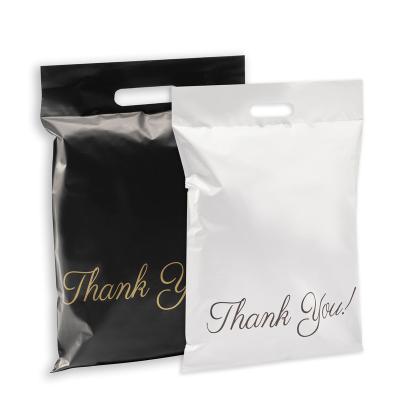 China Moisture Proof 10x13 Inch Thank You Blank Black Poly Mailer With Handle for sale